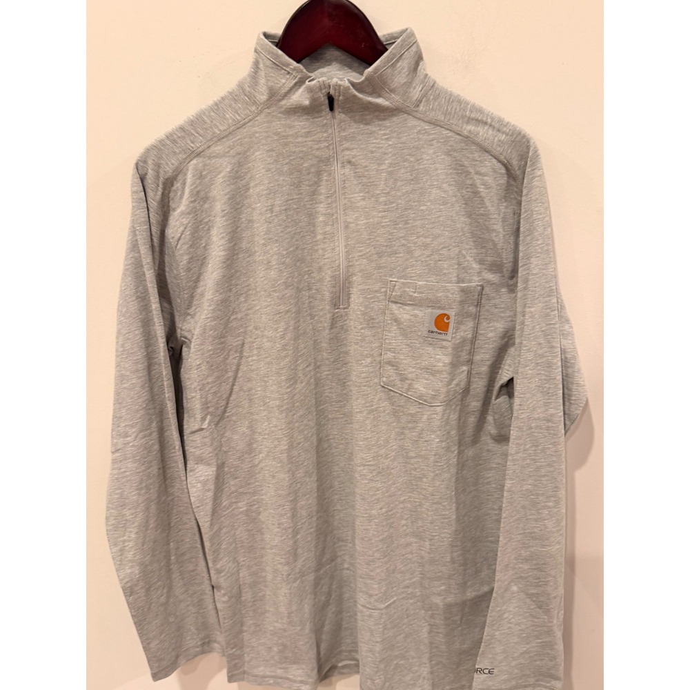 Carhartt Force Mens Quarter Zip Pullover Heather Gray Long Sleeve Pocket Shirt